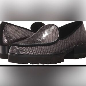 Donald J. Pliner Platform Loafer Silver Black Metallic Glitter Sz 7.5